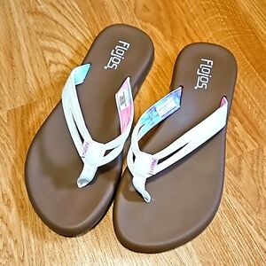 Flojos flip flops. Size 7 brown with white straps